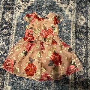 2/$30- Gymboree Pink Floral Dress with Gold Accents
